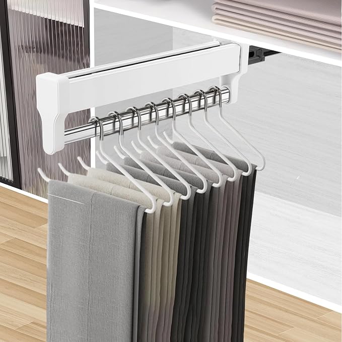 Pull Out Closet Valet Rod, Adjustable Sliding Heavy Duty Steel Top Mounted by MAFAGE