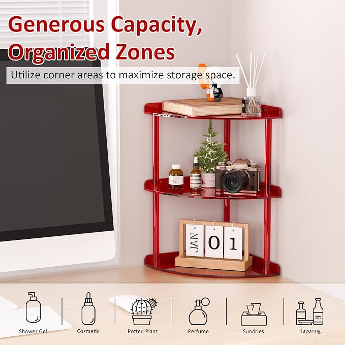 3 Tier Acrylic Corner Shelf Organizer Storage 9.5x9.5x15.7 Inch, Study Room - Image 3