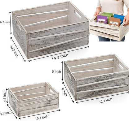 AVLA 3 Pack Wooden Storage Crates, Rustic Nesting Container Bin - Image 2