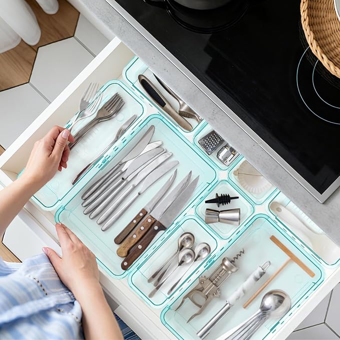 14 Pcs Adjustable Clear Drawer Organizer, Extendable Vanity Storage Bins - Image 8