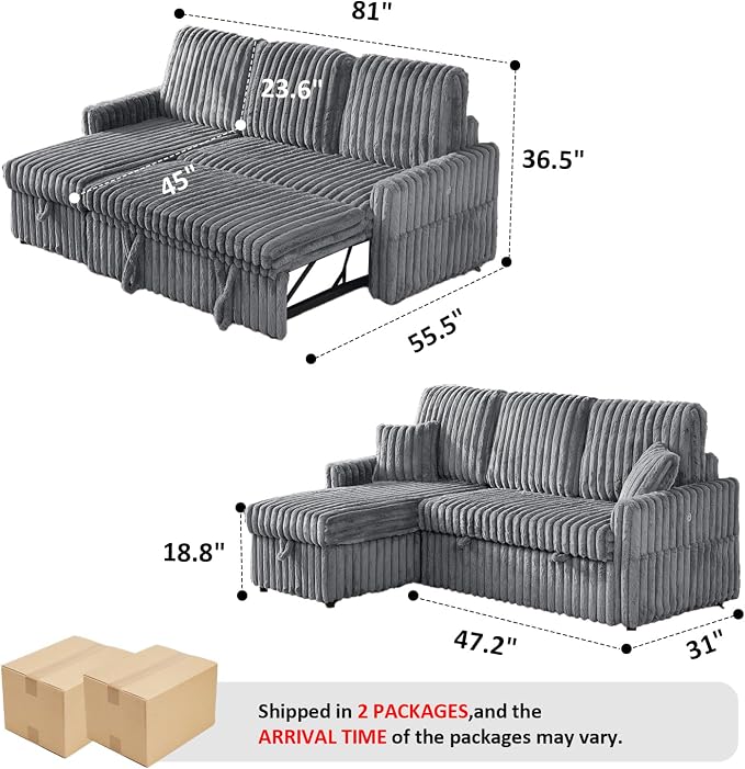 KCGKCG Sleeper Sofa Bed, 81” Pull Out Couch Bed - Image 3