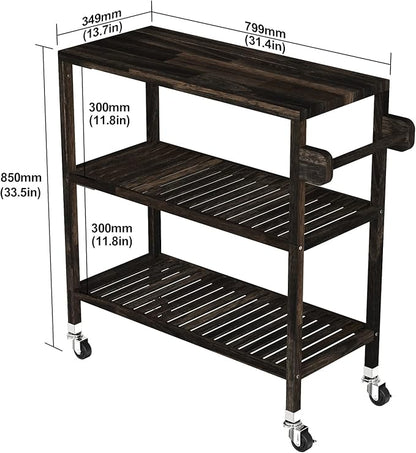 Interbuild 3 Tier Acacia Hardwood Kitchen Cart, Portable Rolling Trolley Cart - Image 3
