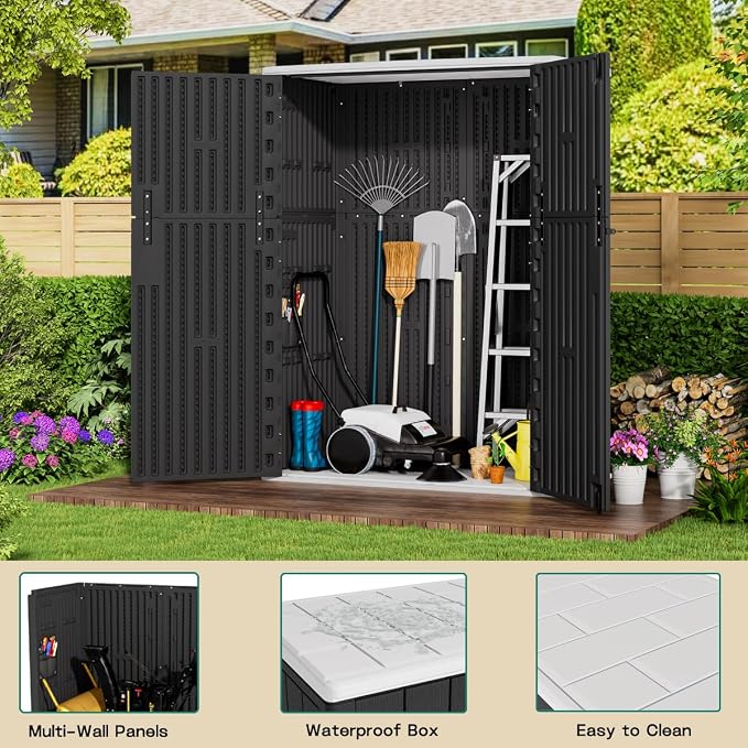 KINYING Outdoor Vertical Storage Shed, 57 Cu.ft Outdoor Storage Cabinet - Image 3