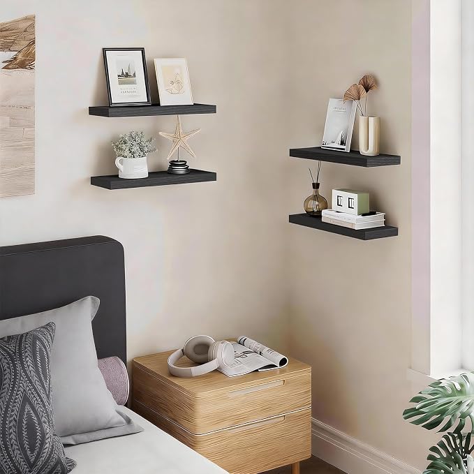 BAYKA Floating Shelves for Wall, 15.7in Wall Mounted Rustic Wood Shelves for - Image 2