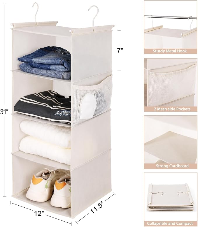 MAX Houser 4 Tier Shelf Hanging Closet Organizer, Space Saver, Closet Hanging - Image 3