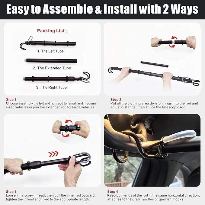 Heavy Duty Car Clothes Hanger Bar Telescopic Garment Rack 30'' to 66'' | Travel - Image 5