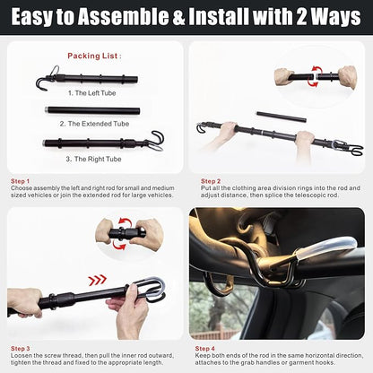 Heavy Duty Car Clothes Hanger Bar Telescopic Garment Rack 30'' to 66'' | Travel - Image 5