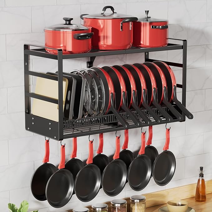31 Inch Pot Rack Wall Mounted, 2-Tier Pots and Pans Organizer by FREEXPLOYER