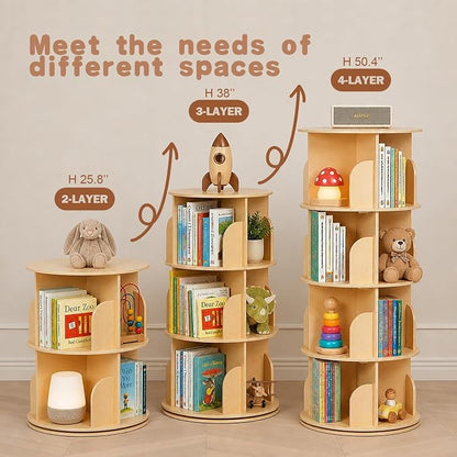 Kids Rotating Bookshelf, 360° Display 3 Tier Bookcase Storage | Small Corner - Image 7