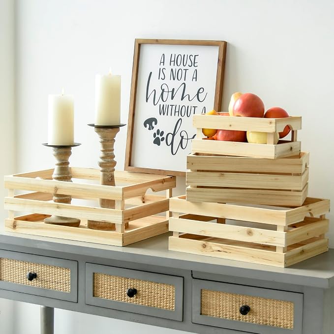 Set of 4 Large Wooden Crates Unfinished Office Storage Crates, Decorative Wood - Image 8