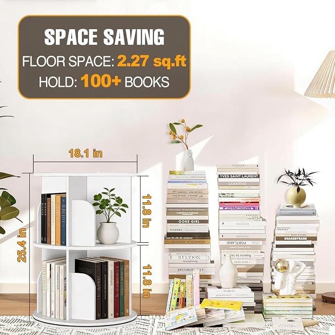 RUNSUNSPRI 2 Tier Rotating Bookshelf Tower Spinning Bookshelf Revolving - Image 2