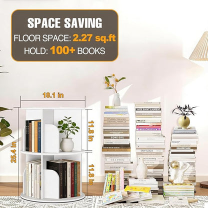 RUNSUNSPRI 2 Tier Rotating Bookshelf Tower Spinning Bookshelf Revolving - Image 2