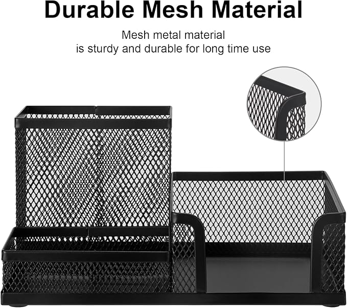 Comix Mesh Pen Pencil Holder Desk Organizer, 3 Compartment Wire Desktop Pen - Image 5