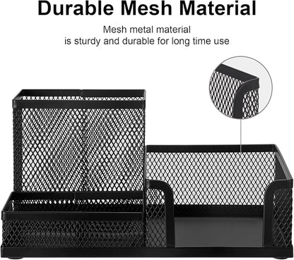 Comix Mesh Pen Pencil Holder Desk Organizer, 3 Compartment Wire Desktop Pen - Image 5