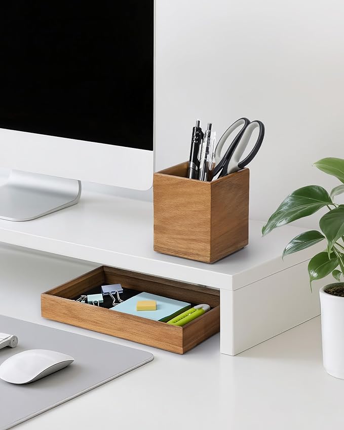 HULISEN Wooden Desk Organizer Tray, Pencil Holder - Image 2
