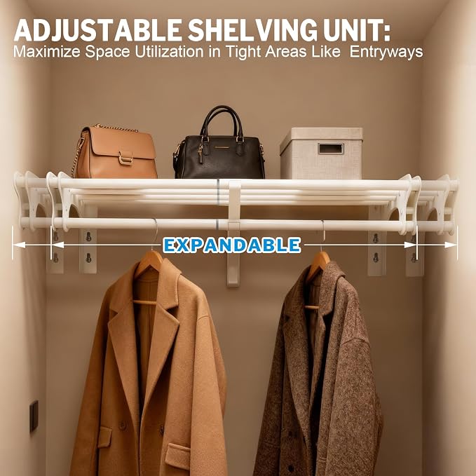 Steel Closet Shelf with Hanging Rod, 40-73'' Expandable Closet Shelves | Back - Image 4