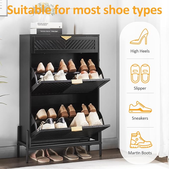 Shoe Cabinet with 2 Flip Drawers, Narrow Entryway Rack, Freestanding, - Image 3