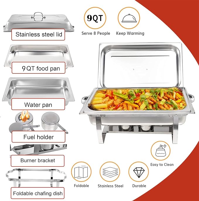 Chafing Dishes for Buffet 4 Pack 9 Quart Stainless Steel Chafer Buffet Servers - Image 2