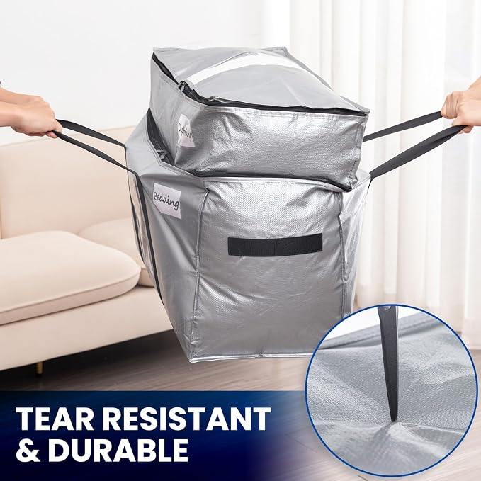 TAILI 2 Tier Extra Large Moving Bags, 4 Pack Silver Heavy Duty Totes - Image 5