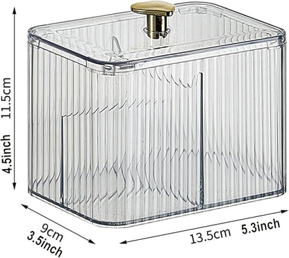 Qtips Holder Bathroom Container, 3-Section Cotton Ball/Swabs Dispenser - Image 4