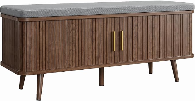 Decofy Shoe Storage Bench with Cushion and Sliding Doors, 47.2 Inch Shoe Bench - Image 9