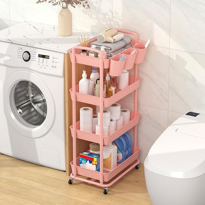 JIUYOTREE 4-Tier Plastic Rolling Storage Cart Utility Cart - Image 3