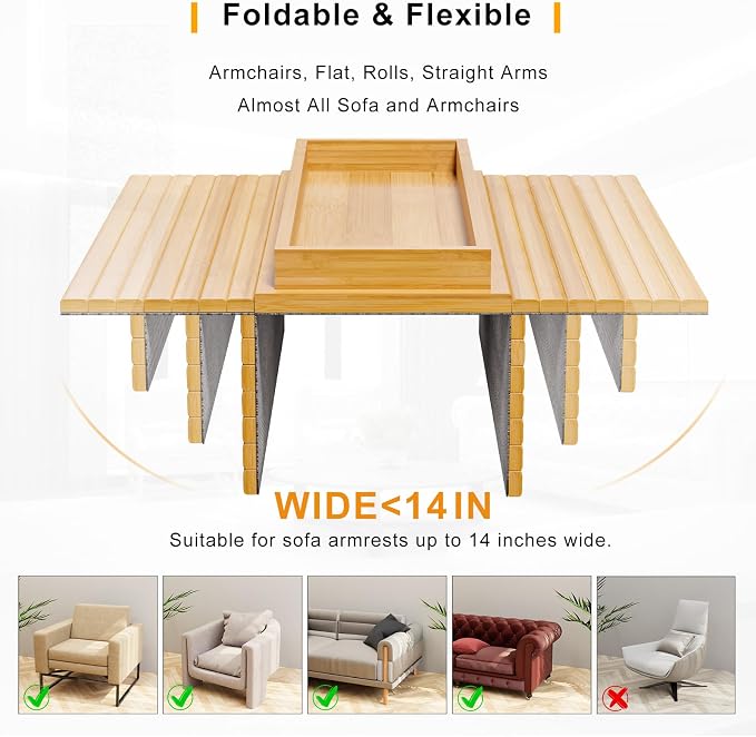 Bamboo Sofa Arm Rest Tray Table - Image 4