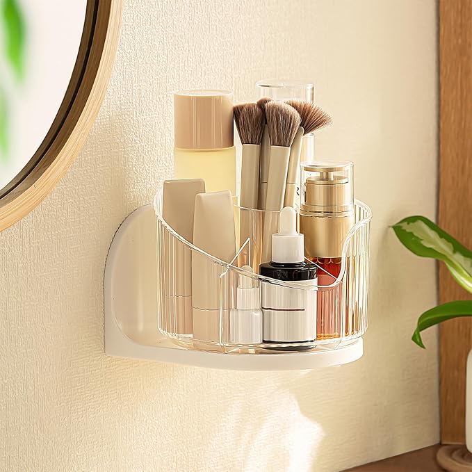 Poeland Wall Mounted Makeup Brushes Organizer, 360 Rotating Makeup Holder by Poeland