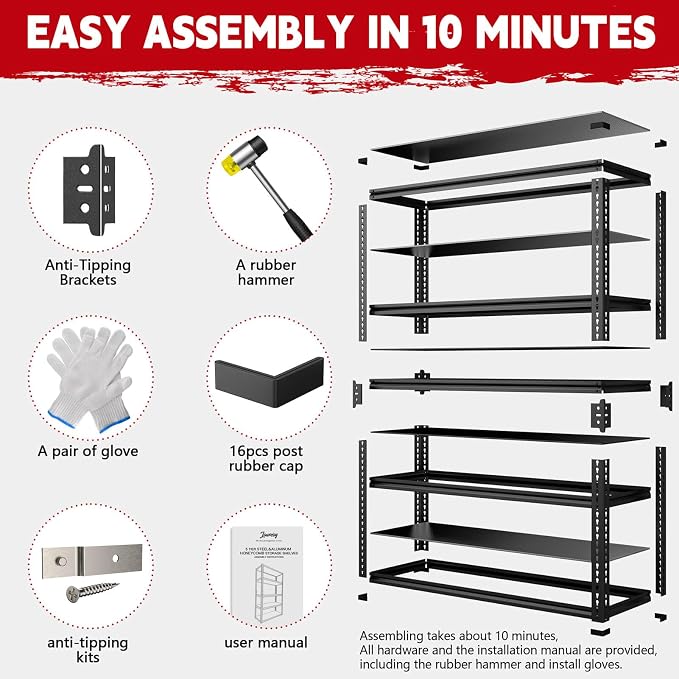 Heavy Duty Garage Shelving Unit 3000LBS, Adjustable 5-Tier Storage Rack - Image 8