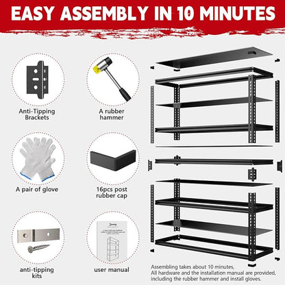 Heavy Duty Garage Shelving Unit 3000LBS, Adjustable 5-Tier Storage Rack - Image 8