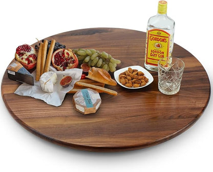 27 Inches Black Walnut Wood Lazy Susan Organizer, Solid Wooden Round Turntable by MAGIGO