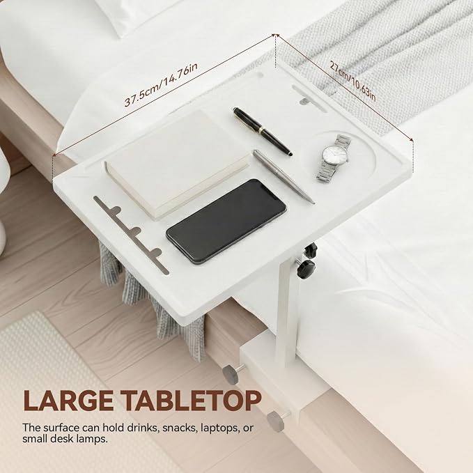 Bedside Shelf Rotating Foldable Tray:Height-Adjustable Clip On Bed Side Tray - Image 3