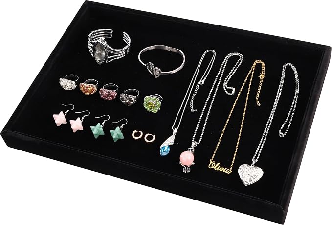 Mornajina 13.8" x 9.5" Velvet Jewelry Tray Jewelry Display Tray, Stackable - Image 3