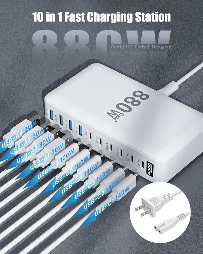 USB C Charger 880W USB C Charger Block, Upgraded GaN IV 10-Port Charging - Image 5
