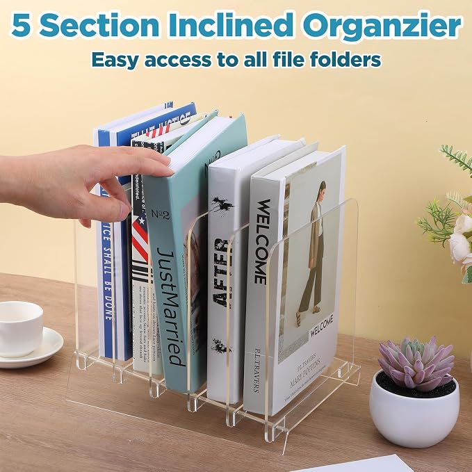 File Organizer for Desks Acrylic Vertical File Holder for Desk 5 Sections Desk - Image 4