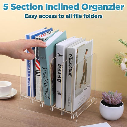 File Organizer for Desks Acrylic Vertical File Holder for Desk 5 Sections Desk - Image 4