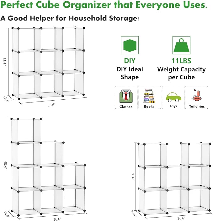 C&AHOME Cube Storage, 9-Cube Plastic Closet Cabinet Organizer, DIY Stackable - Image 6