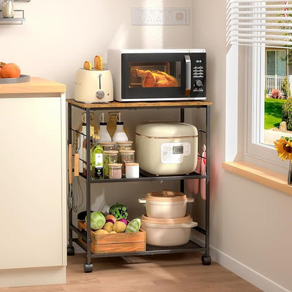 ThreeHio Rolling Kitchen Microwave Cart, 3 Tier Microwave Table Stand by ThreeHio