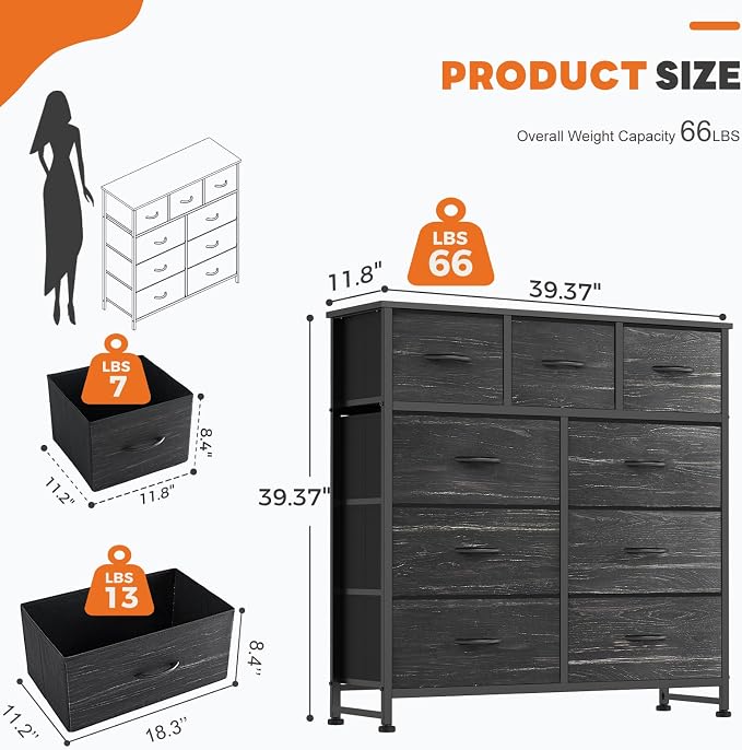 Sweetcrispy 9 Drawer Fabric Dresser Storage Tower - Image 3