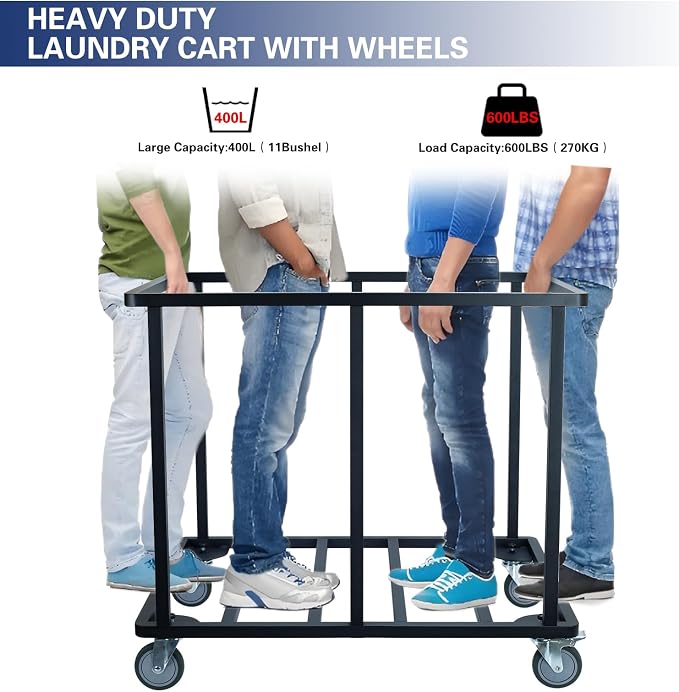 Commercial Laundry Cart with Wheels, 400L Blue | 600 lbs Industrial Laundry Cart - Image 2