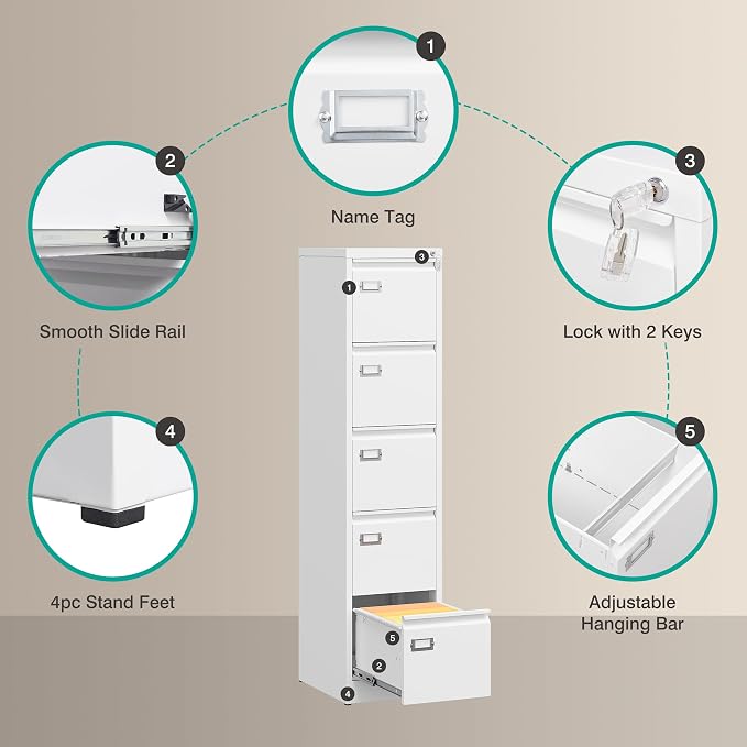 SISESOL 5 Drawer File Cabinet - Image 7