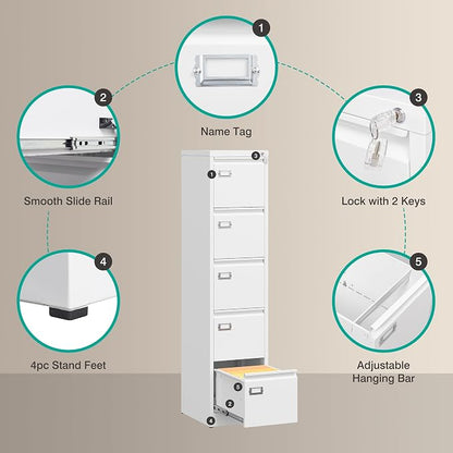 SISESOL 5 Drawer File Cabinet - Image 7