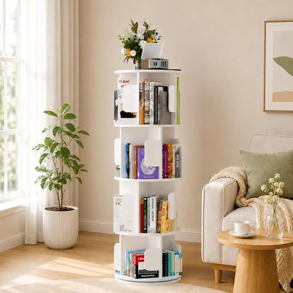 4-Tier 360° Rotating Bookshelf, Round Floor Standing Bookcase by Unknown