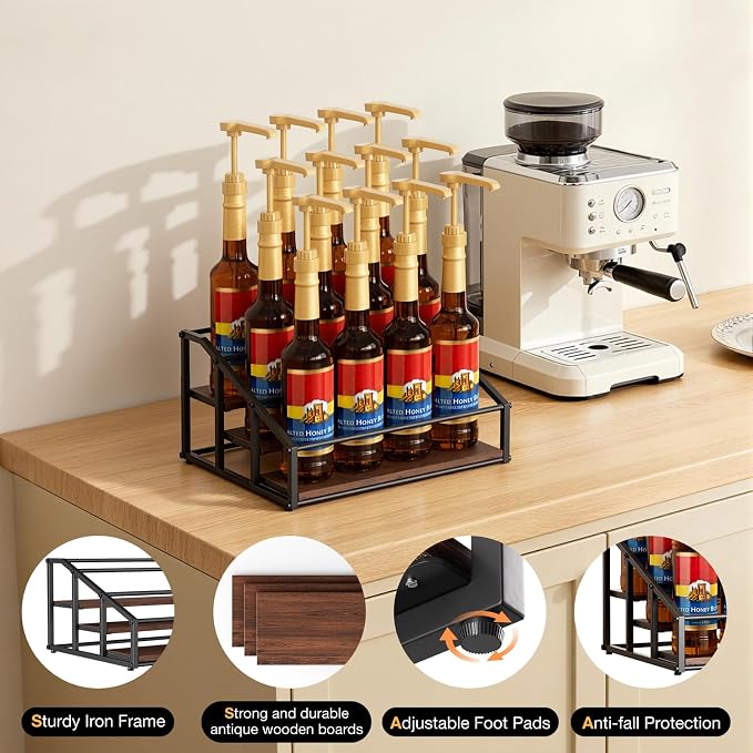 Coffee Syrup Organizer Rack, Liquor Bottle Display Shelf, 3 Tier 12 Syrup - Image 5