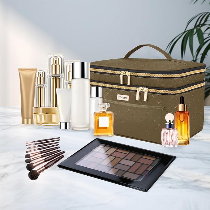 Makeup Bag Women, 8.8L Large Cosmetic Train Case, Make up Bags Organizer Box - Image 3