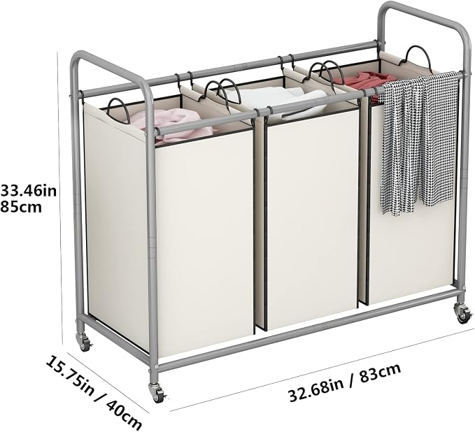 LINZINAR 3-Bag Laundry Sorter, Laundry Hamper Cart - Image 6