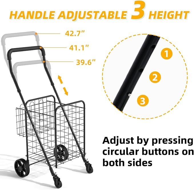 Shopping Cart for Groceries, Folding Utility Cart - Image 3