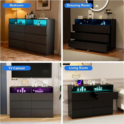 Vipbear 47.2" Black Dresser 6 Drawer - Image 6