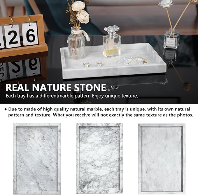 Real Natural Marble Tray for Bathroom, Kitchen and Desktop, Rectangle Genuine - Image 4
