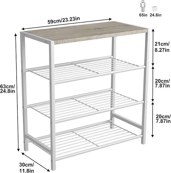 HOMEFORT 4-Tier Shoe Rack, Modern Industrial Shoe Storage Tower, Narrow Shoe - Image 3